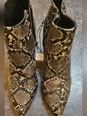 Joe Fresh Snake Print Ankle Booties in Black and Tan